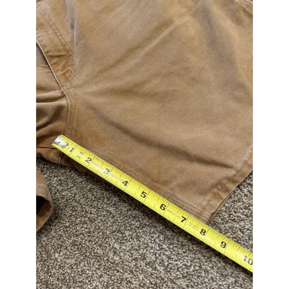 Vintage CARHARTT B25 BRN Carpenter Canvas LEATHER PATCH Shorts Sz 32/34 USA MADE